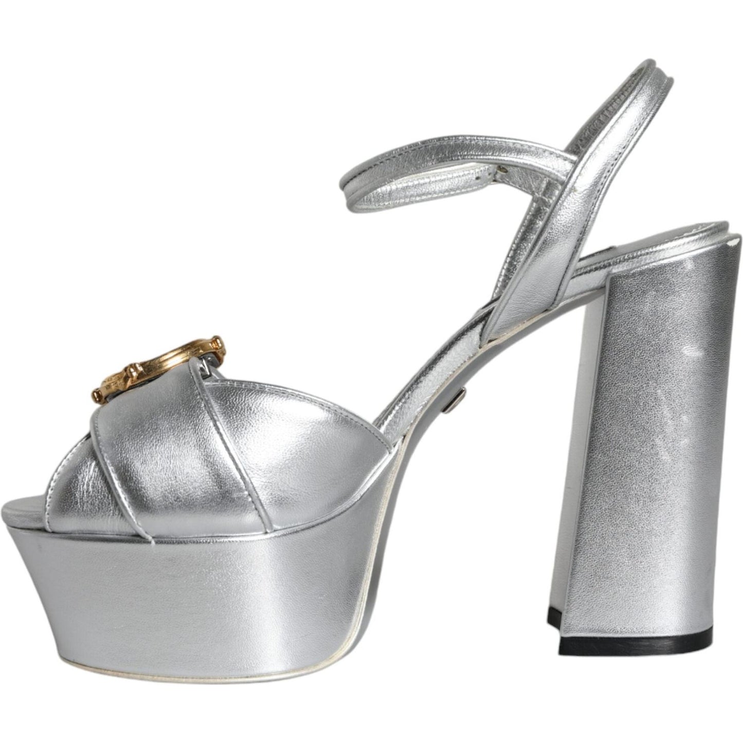 Dolce & Gabbana Silver Leather Platform Logo Keira Sandals Shoes Dolce & Gabbana