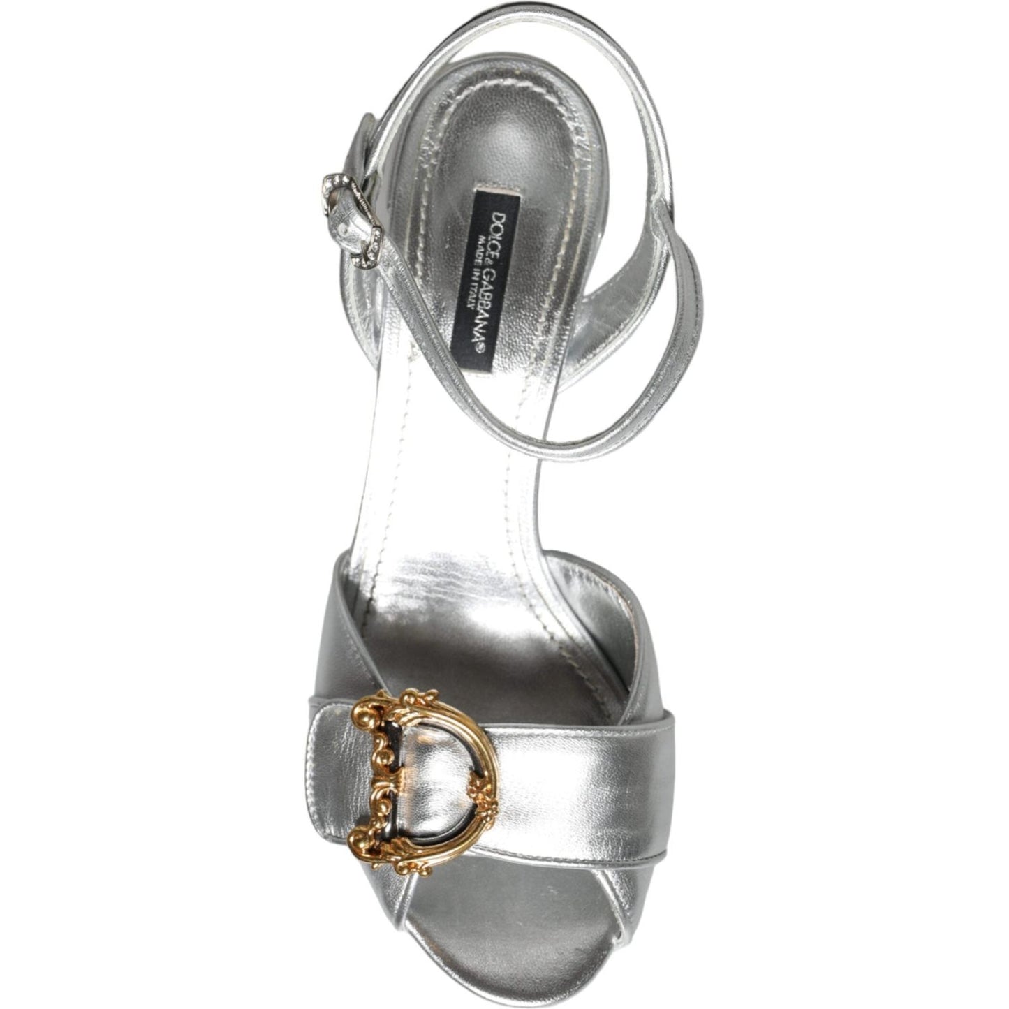 Dolce & Gabbana Silver Leather Platform Logo Keira Sandals Shoes Dolce & Gabbana