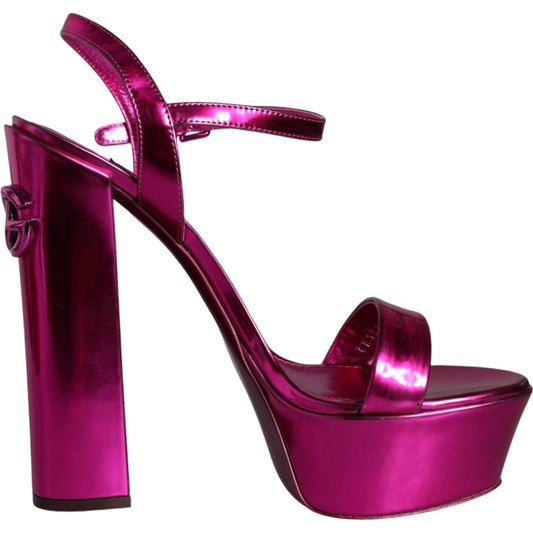 Dolce & Gabbana Fuchsia Leather Platform Logo Keira Sandals Shoes Dolce & Gabbana