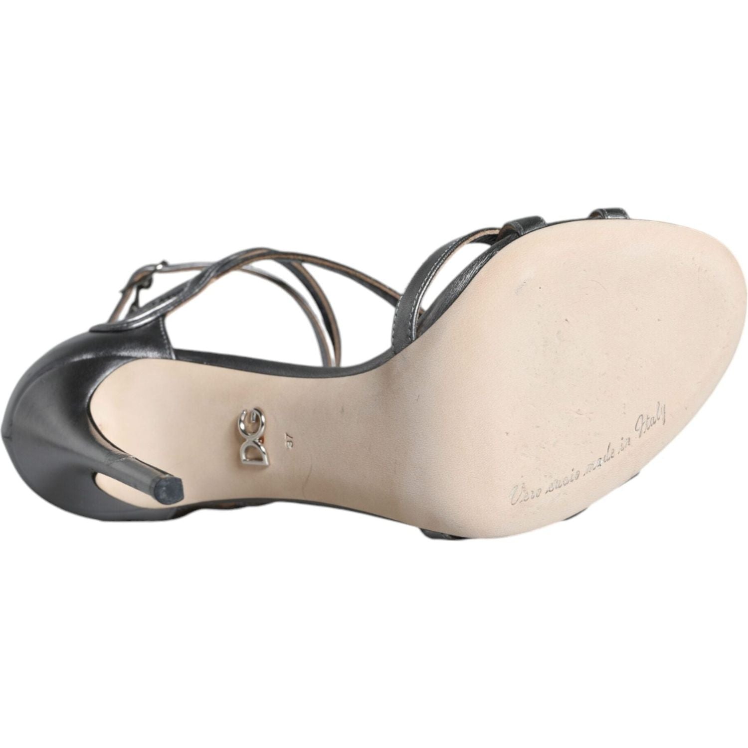 Dolce & Gabbana Silver Keira Leather Heels Sandals Shoes