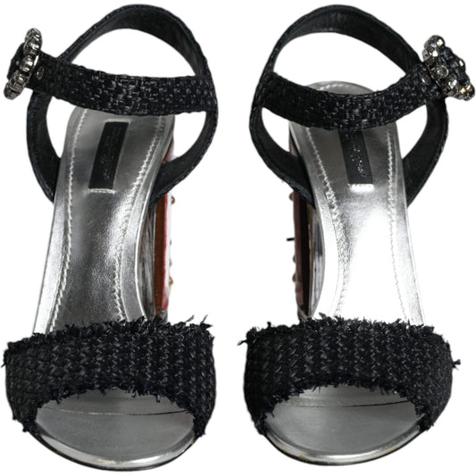 Dolce & Gabbana Black Silver Rafia Light Up Heels Sandals Shoes Dolce & Gabbana