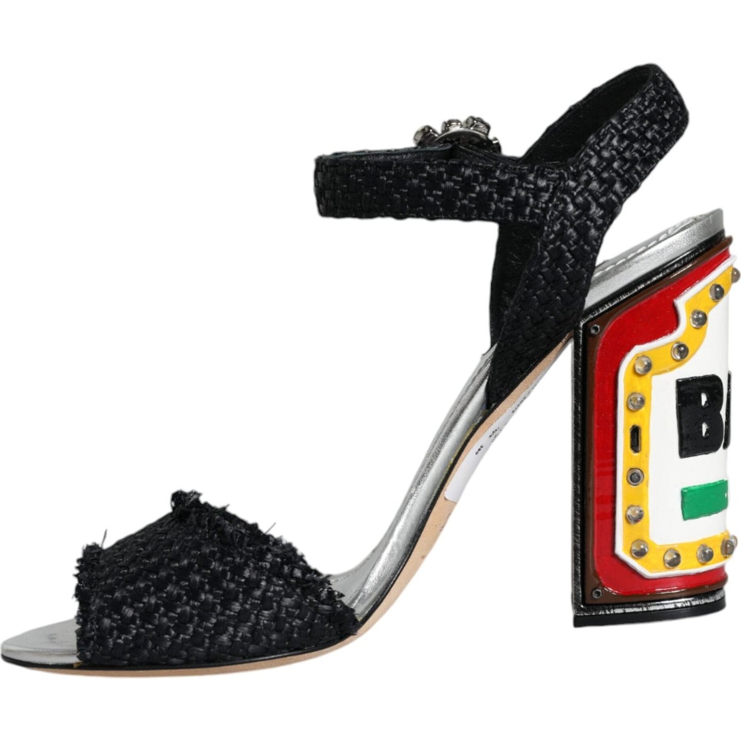 Dolce & Gabbana Black Silver Rafia Light Up Heels Sandals Shoes Dolce & Gabbana