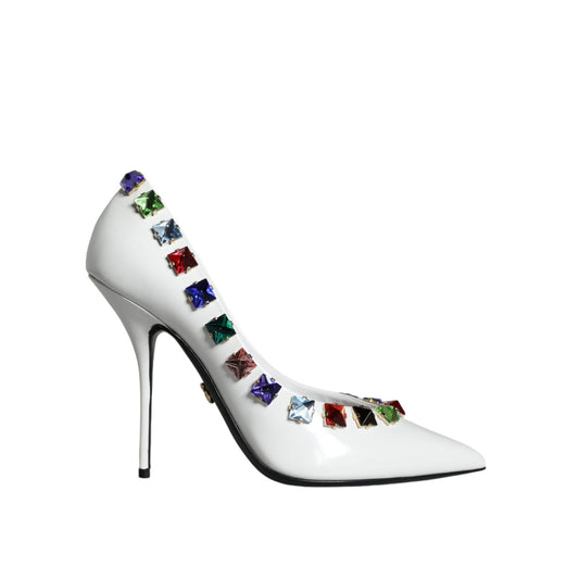 Dolce & Gabbana White Crystals Leather High Heels Pumps Shoes