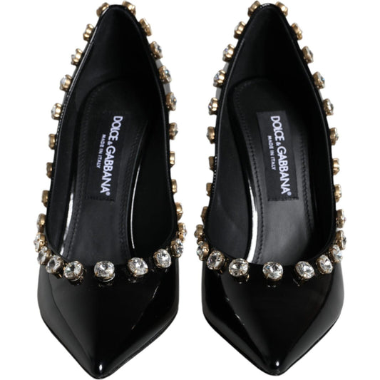 Dolce & Gabbana Black Crystals Leather High Heels Pumps Shoes Dolce & Gabbana