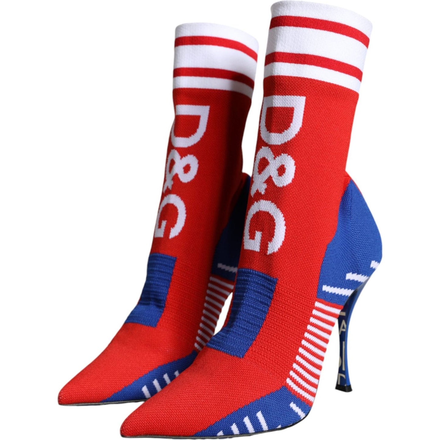 Dolce & Gabbana Red Blue Stretch Sock Style Ankle Boots Logo Shoes Dolce & Gabbana