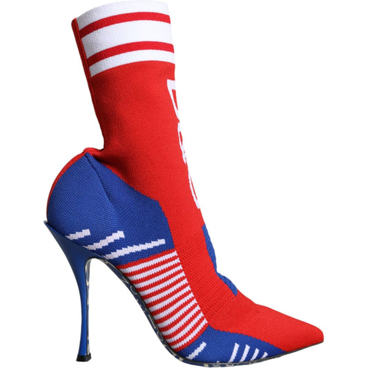 Dolce & Gabbana Red Blue Stretch Sock Style Ankle Boots Logo Shoes Dolce & Gabbana