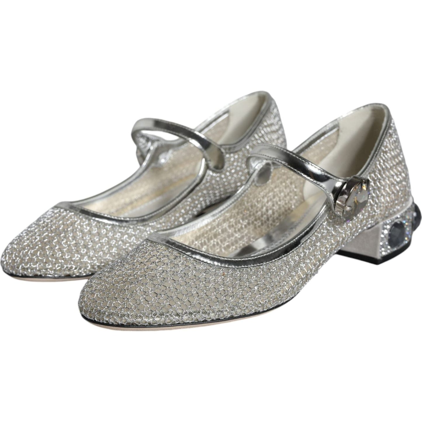 Dolce & Gabbana Silver Mesh Crystal Mary Jane Pumps Shoes Dolce & Gabbana