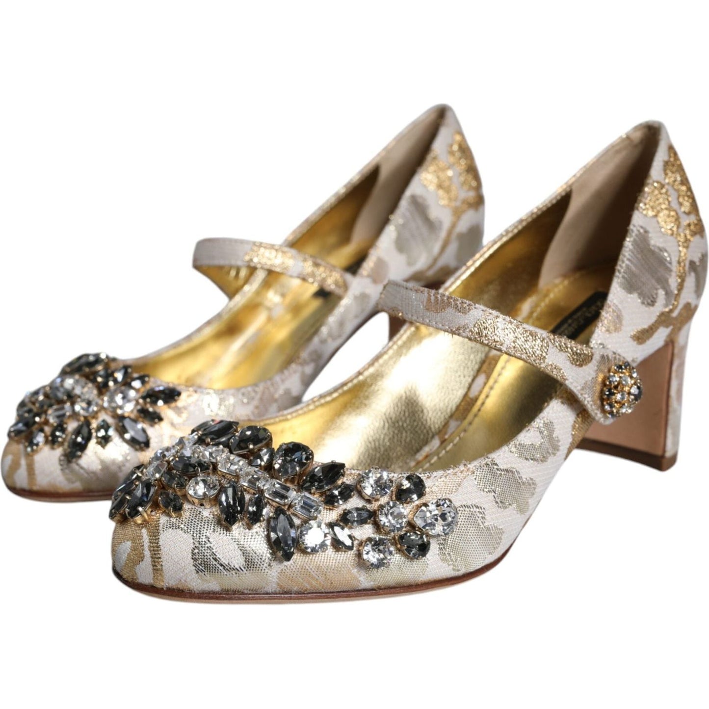 Dolce & Gabbana Gold Jacquard Crystal Mary Janes Pumps Shoes Dolce & Gabbana