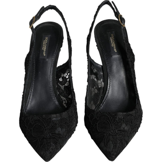 Dolce & Gabbana Black Taormina Lace Bellucci Slingbacks Shoes Dolce & Gabbana