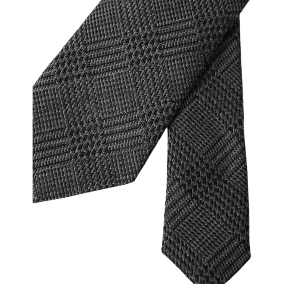 Dolce & Gabbana Dark Gray Plaid Patterned Silk Adjustable Men Tie Dolce & Gabbana