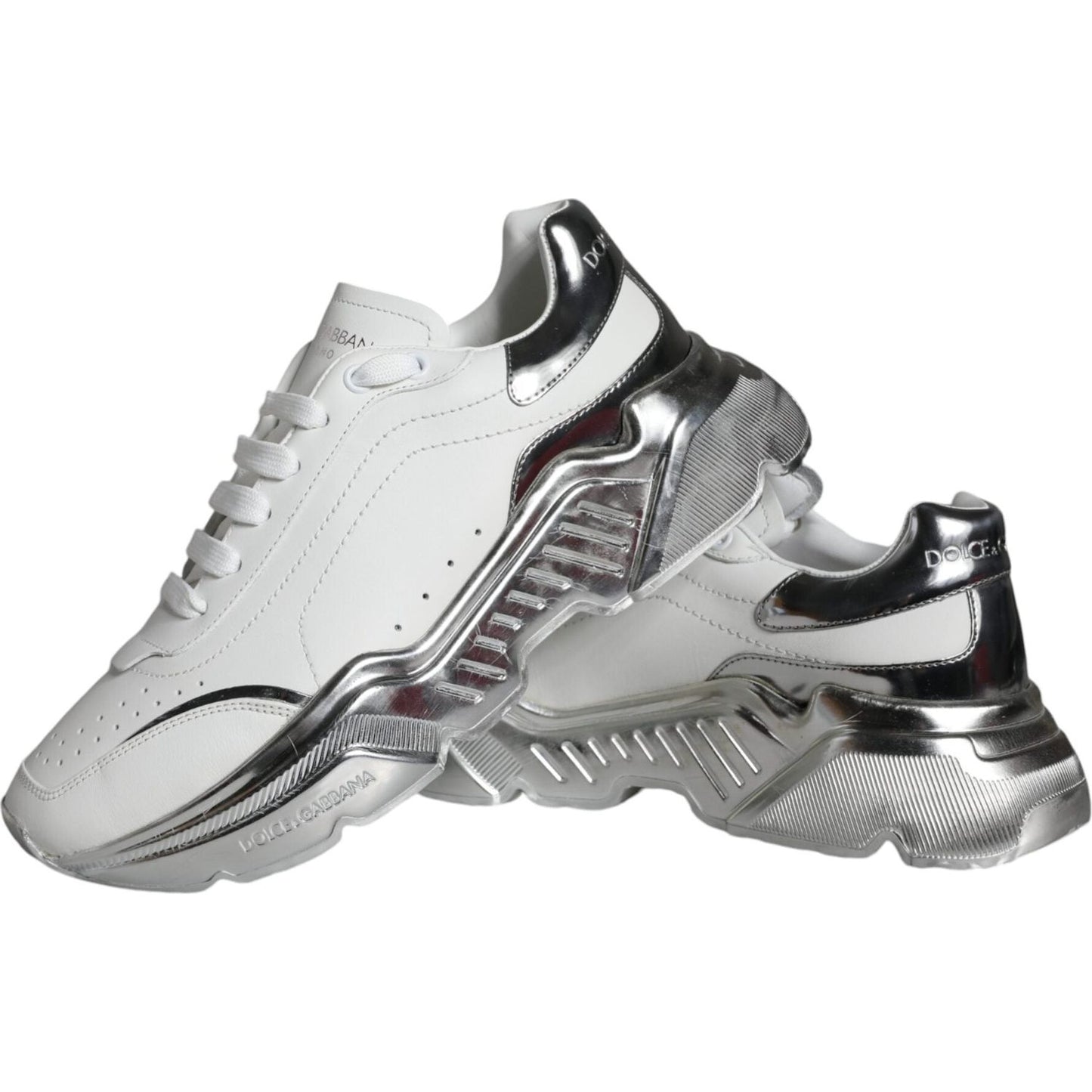 Dolce & Gabbana White Silver Daymaster Leather Sneakers Shoes Dolce & Gabbana