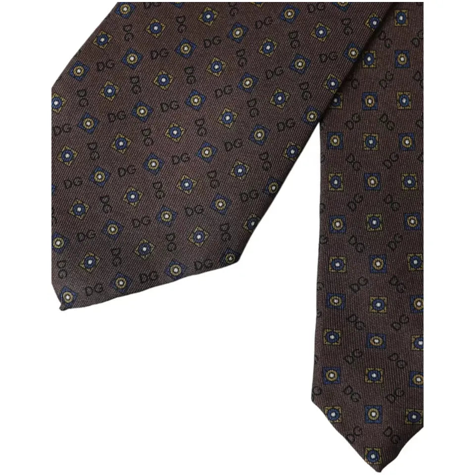 Dolce & Gabbana Brown Silk Branded Logo Adjustable Men Tie Dolce & Gabbana