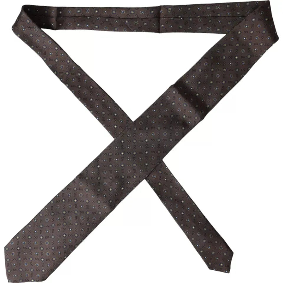 Dolce & Gabbana Brown Silk Branded Logo Adjustable Men Tie Dolce & Gabbana