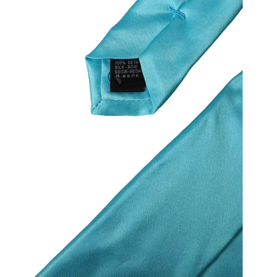 Dolce & Gabbana Light Blue Satin Silk Wide Adjustable Men Tie Dolce & Gabbana