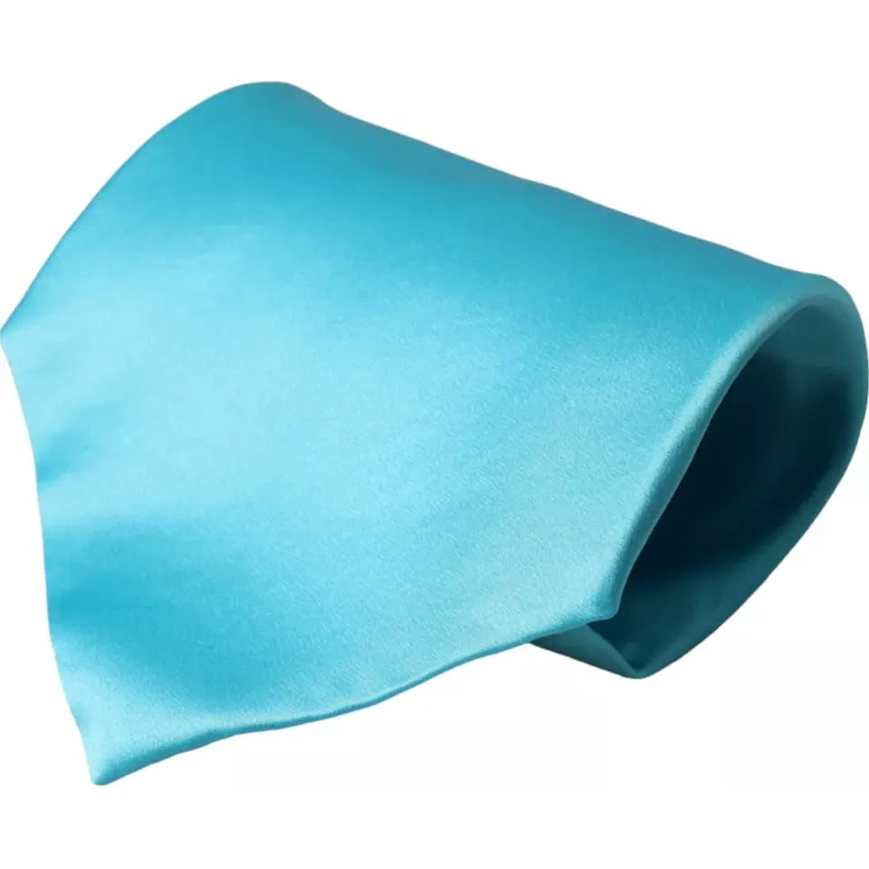 Dolce & Gabbana Light Blue Satin Silk Wide Adjustable Men Tie Dolce & Gabbana