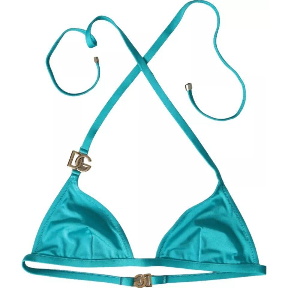 Dolce & Gabbana Blue Green Halter DG Logo Swimwear Beachwear Bikini Top Dolce & Gabbana