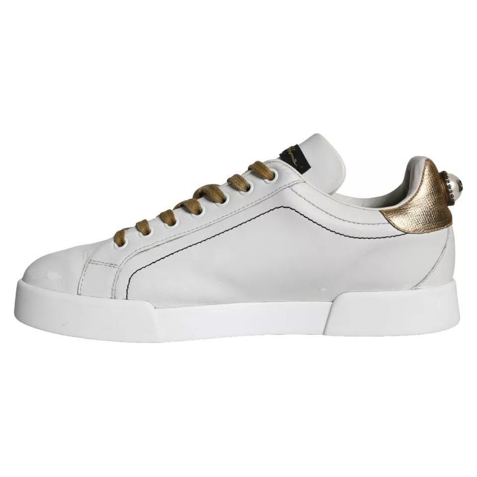 Dolce & Gabbana White Leather Portofino Low Top Sneakers Shoes Dolce & Gabbana