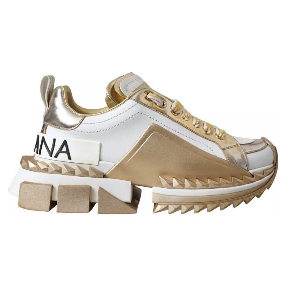 Dolce & Gabbana White Gold Super Queen Low Top Sneakers Shoes Dolce & Gabbana