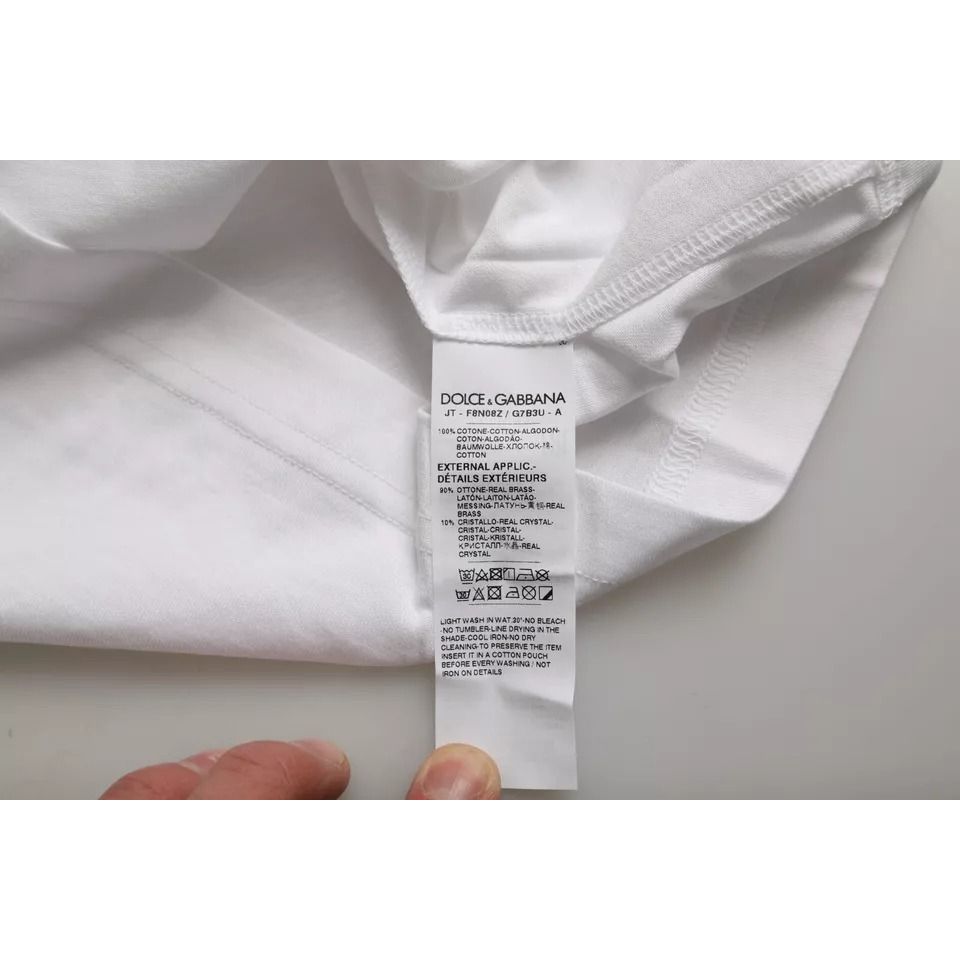 Dolce & Gabbana White Cotton Round Neck Short Sleeve T-shirt