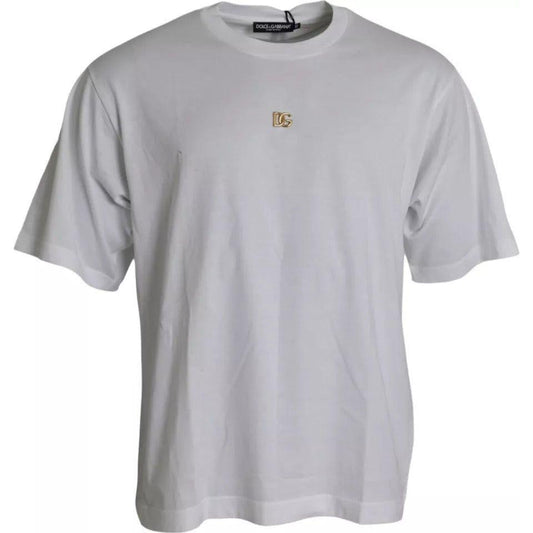 Dolce & Gabbana White Metal DG Logo Cotton Short Sleeves T-shirt Dolce & Gabbana