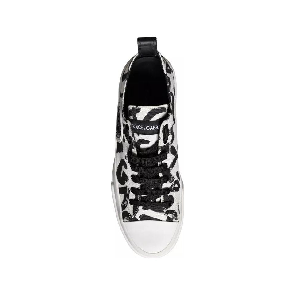 Dolce & Gabbana Black White Canvas Low Top Sneakers Men Shoes Dolce & Gabbana