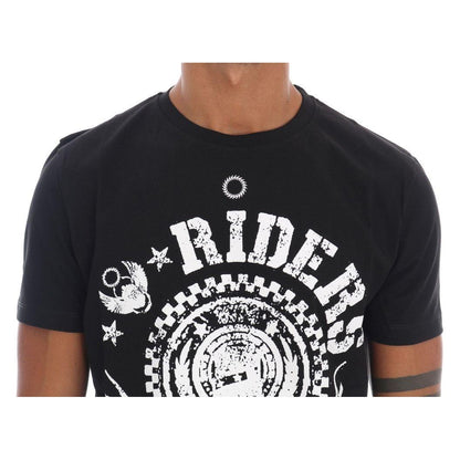 Frankie Morello Black Cotton RIDERS Crewneck T-Shirt