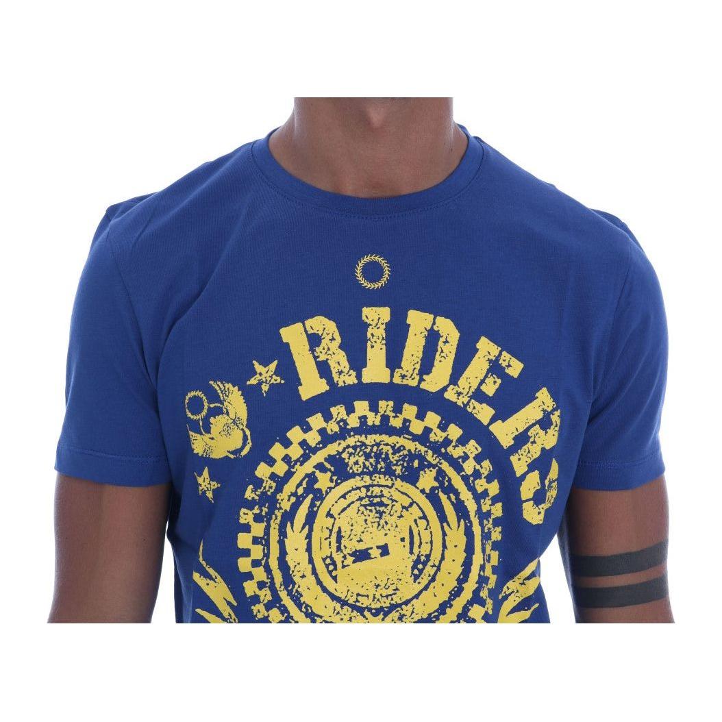 Frankie Morello Stylish Blue Riders Motif Cotton Tee Frankie Morello