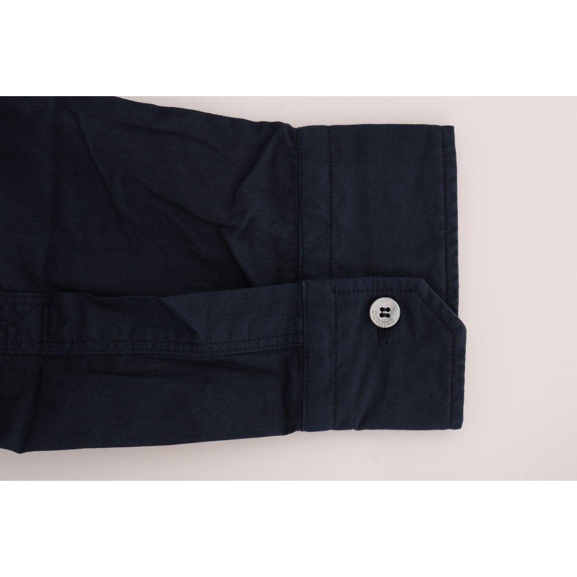 优雅蓝色棉质休闲衬衫