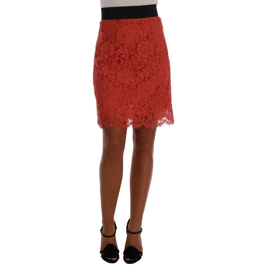 Dolce & Gabbana Orange Macramé Lace Pencil Skirt