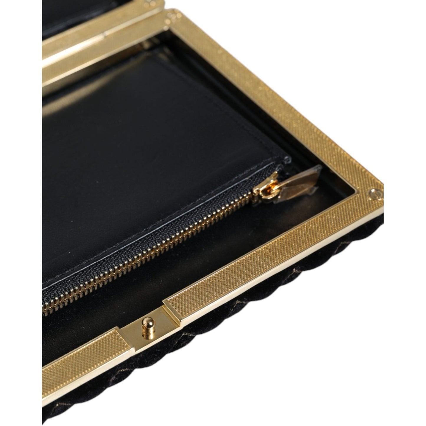 Dolce & Gabbana Bordeaux Black Velvet Gold Frame Clutch Evening Purse Bag Dolce & Gabbana