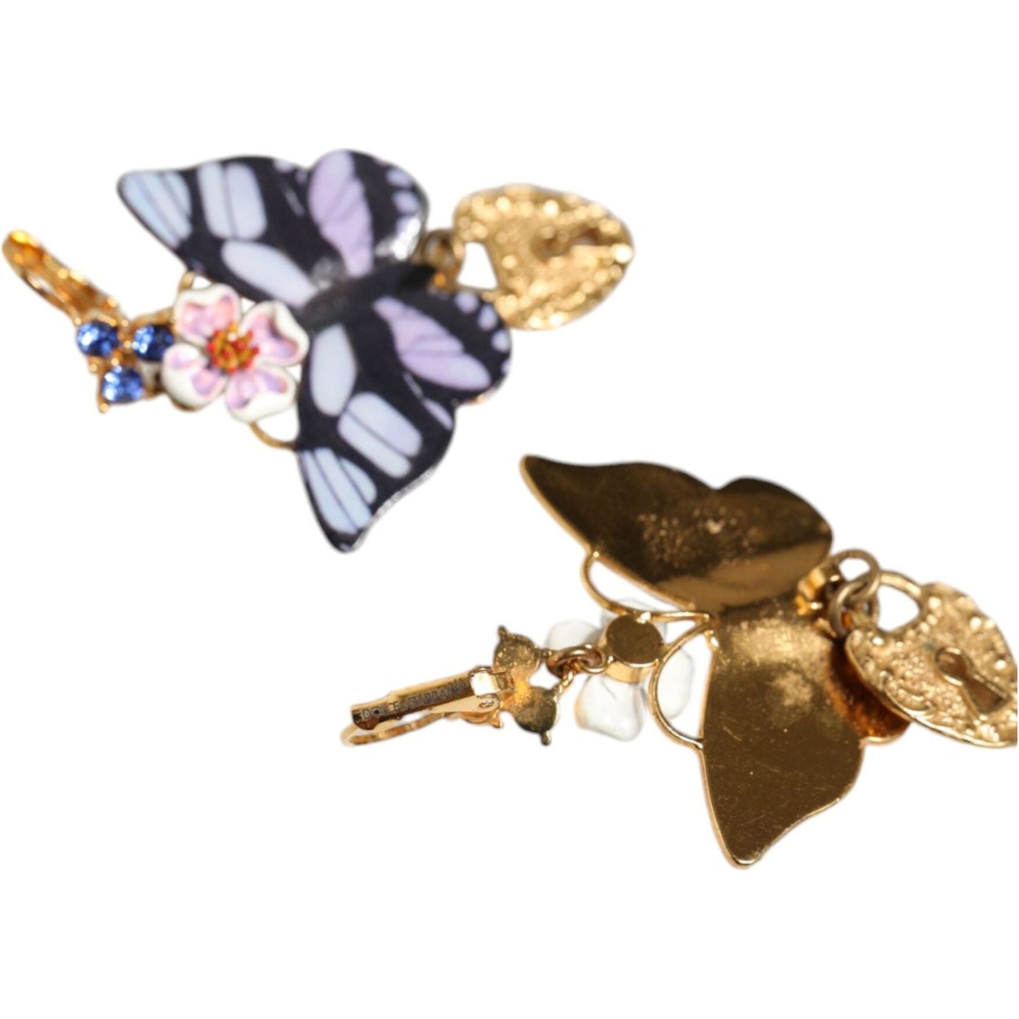 Dolce & Gabbana Gold Purple Crystal Butterfly Heart Locket Earrings Dolce & Gabbana