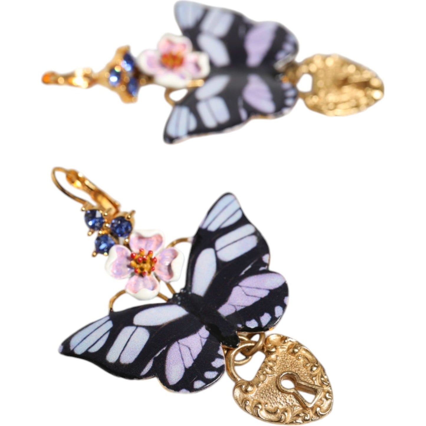 Dolce & Gabbana Gold Purple Crystal Butterfly Heart Locket Earrings Dolce & Gabbana