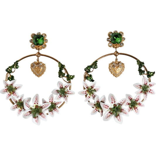 Dolce & Gabbana Gold Tone Brass Crystals Lily Resin Devotion Earrings Dolce & Gabbana