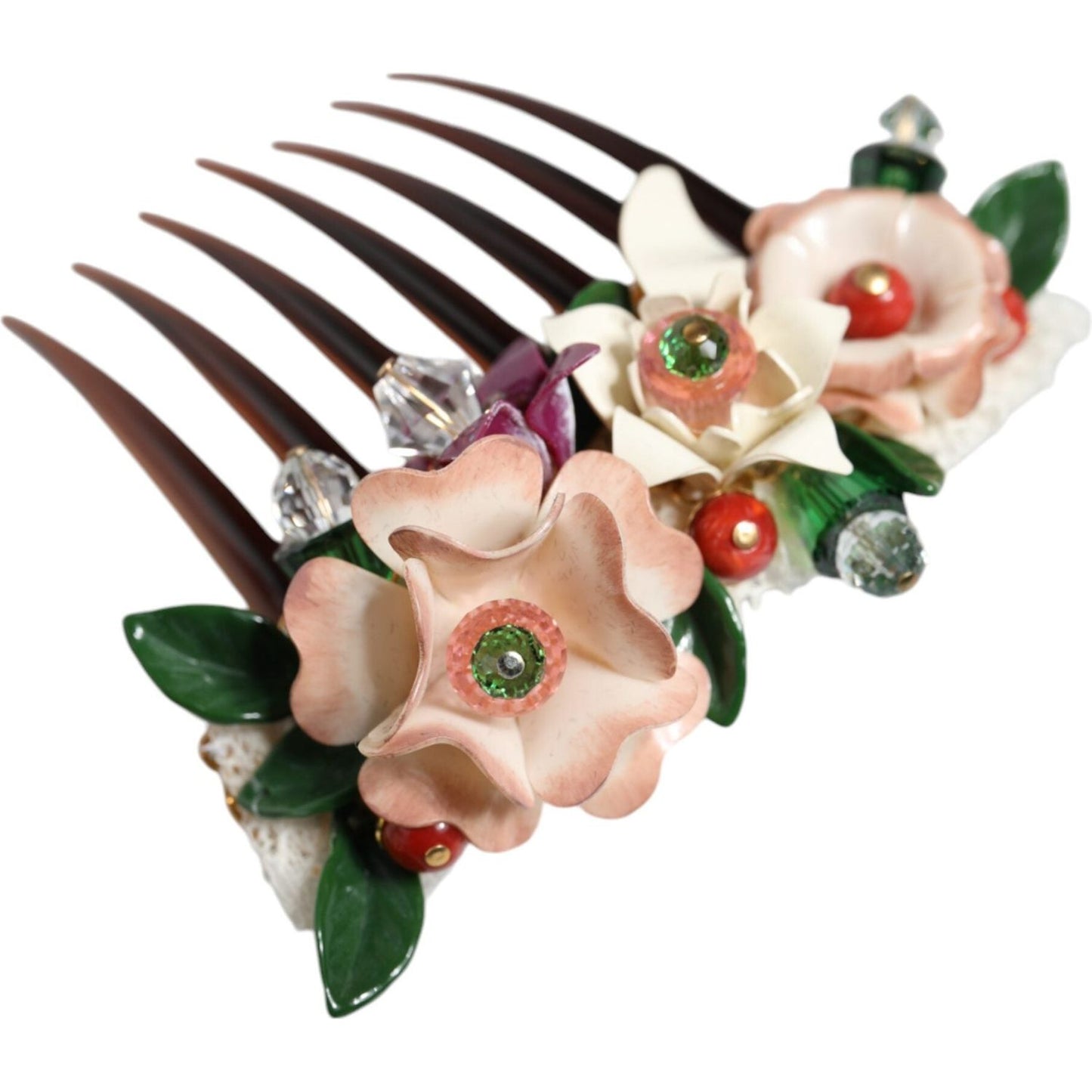 Dolce & Gabbana Brown Plastic Crystal Floral Women Hair Comb Dolce & Gabbana