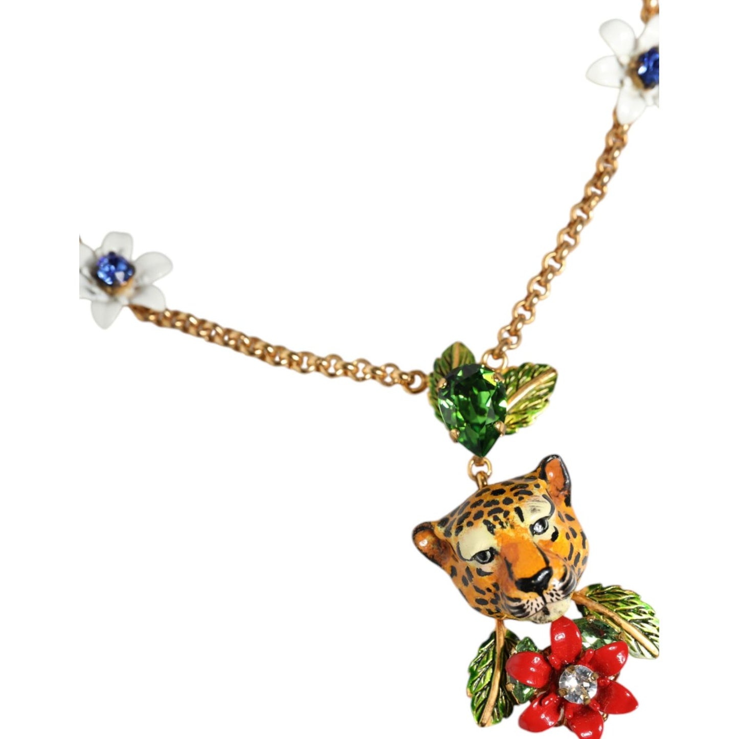 Dolce & Gabbana Gold Brass Leopard Flower Embellished Statement Necklace Dolce & Gabbana