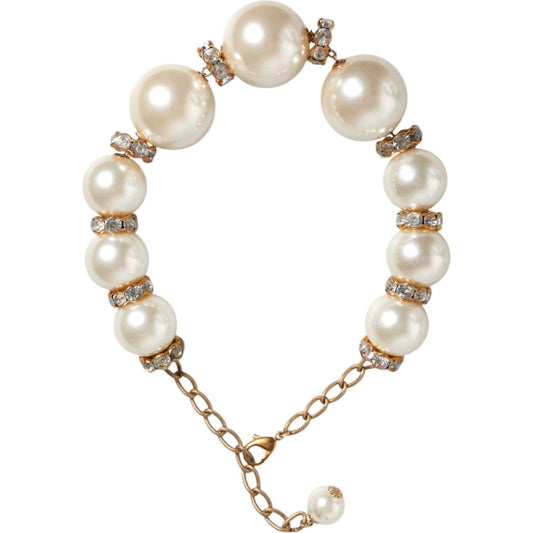 Dolce & Gabbana White Maxi Faux Pearl Beads Crystals Gold Chain Necklace Dolce & Gabbana