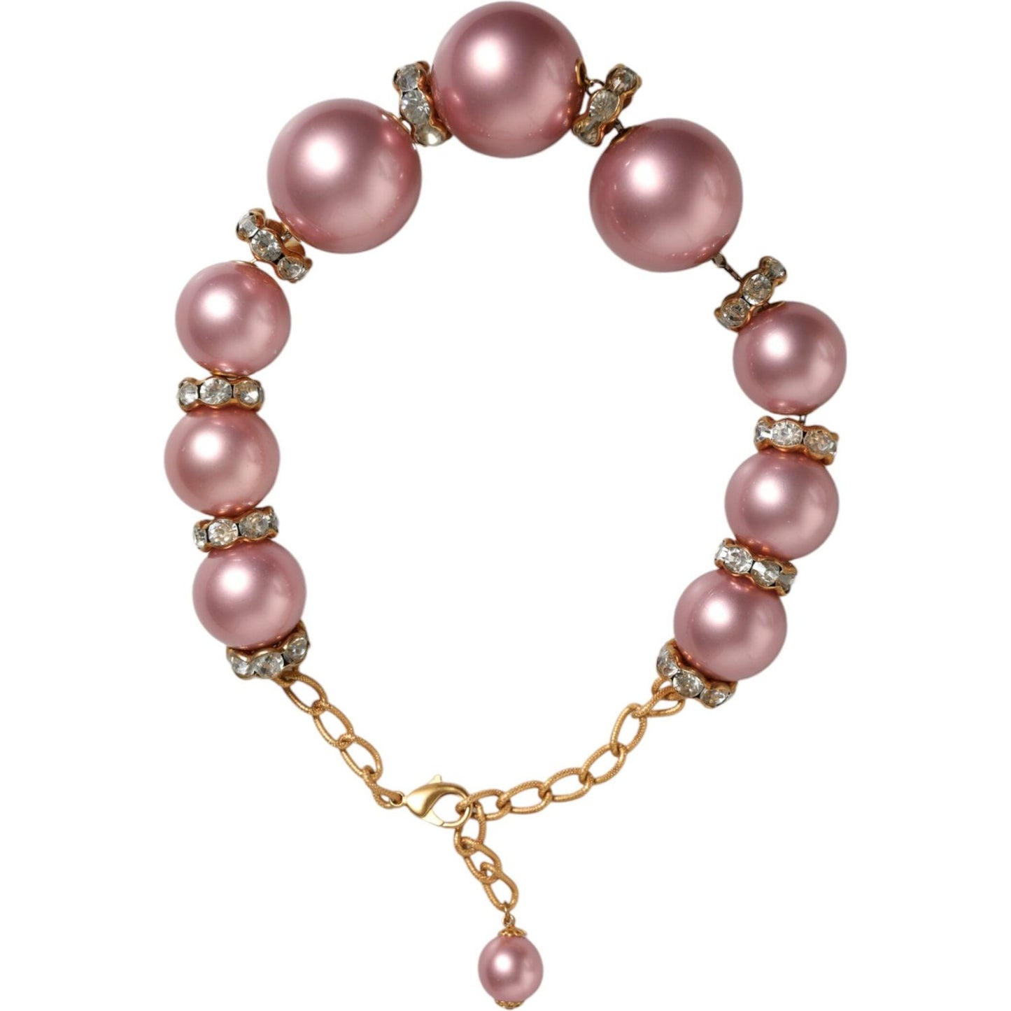 Dolce & Gabbana Pink Maxi Faux Pearl Beads Crystals Gold Chain Necklace Dolce & Gabbana