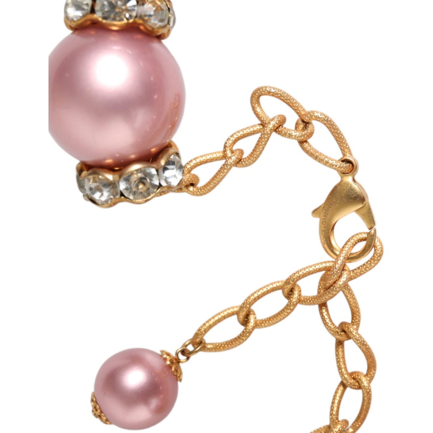 Dolce & Gabbana Pink Maxi Faux Pearl Beads Crystals Gold Chain Necklace Dolce & Gabbana