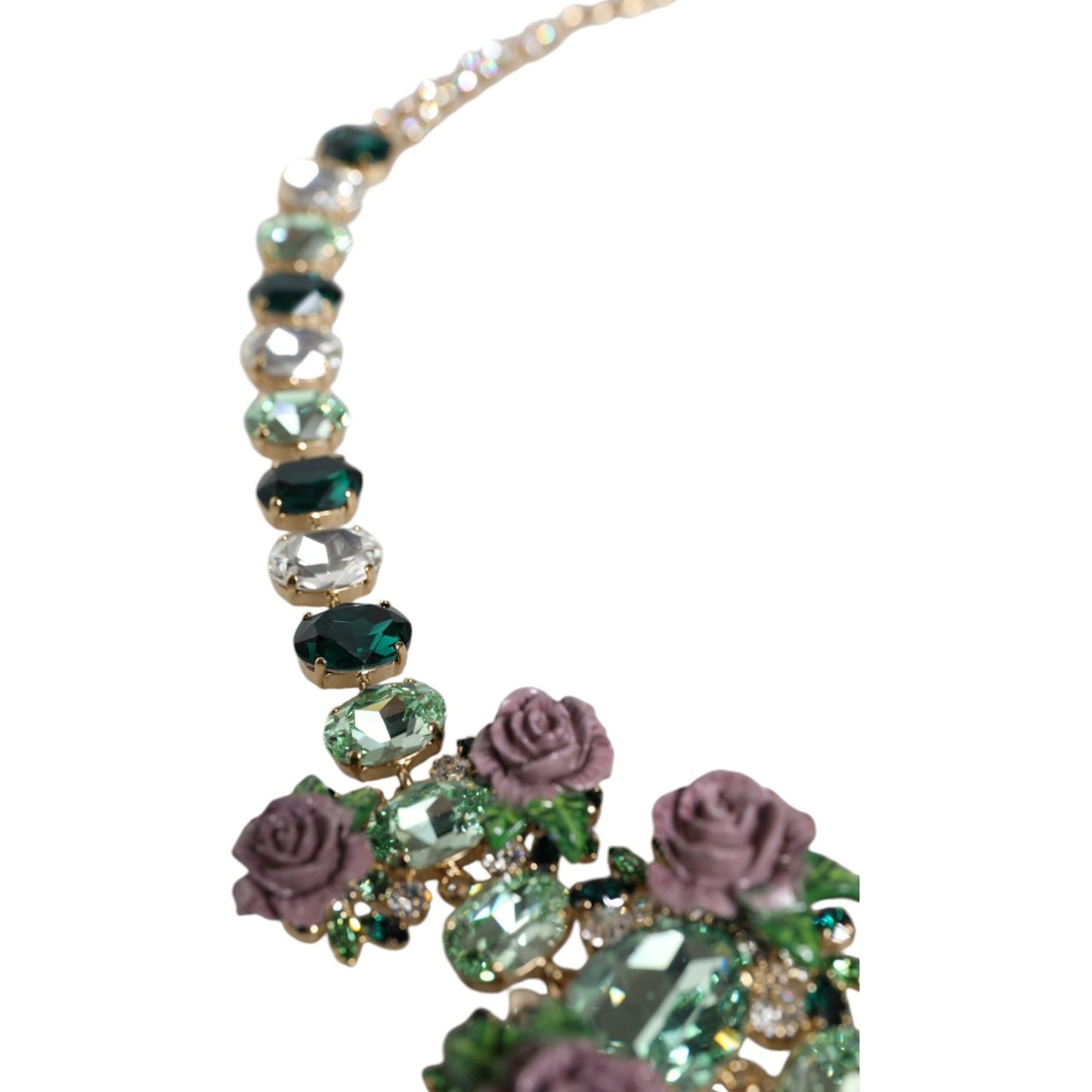 Dolce & Gabbana Gold Brass Link Chain Rose Petal Crystal Embellished Necklace Dolce & Gabbana