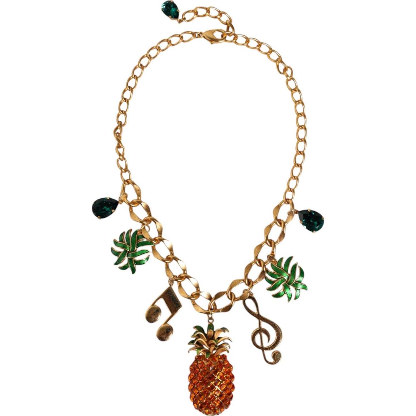 Dolce & Gabbana Gold Tone Brass Chain Pineapple Crystal Musical Necklace Dolce & Gabbana