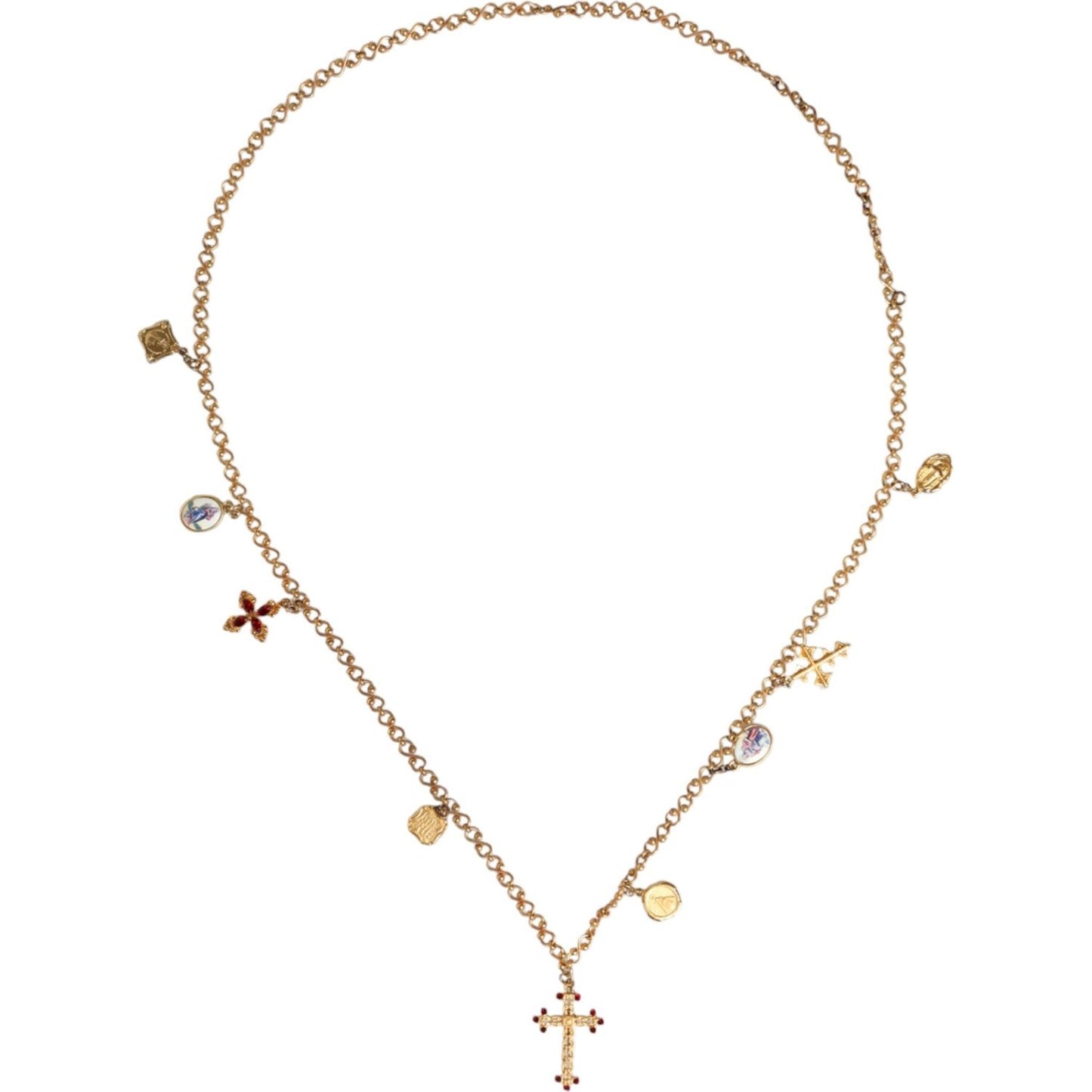 Dolce & Gabbana Gold Tone Brass Chain Religious Cross Pendant Necklace Dolce & Gabbana