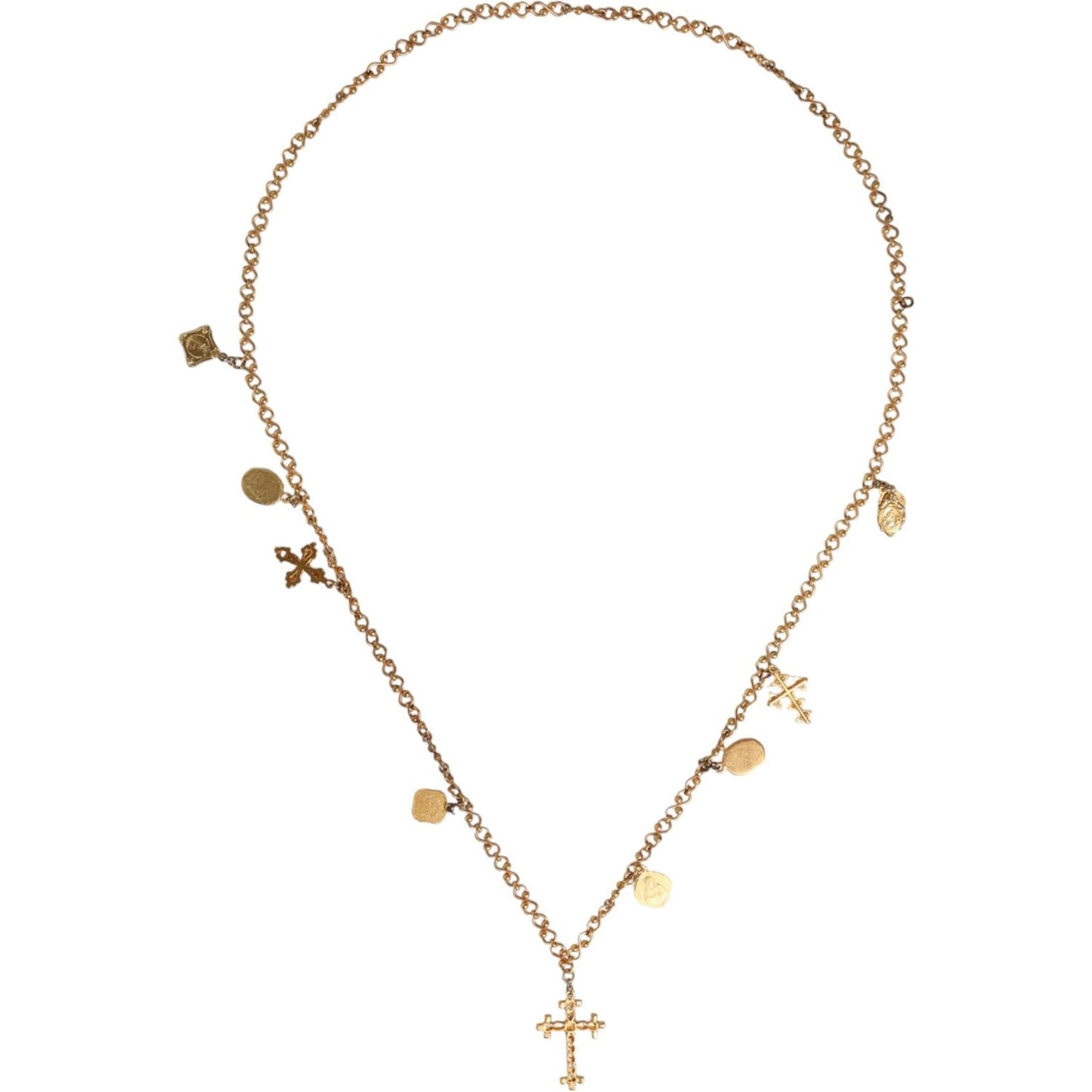 Dolce & Gabbana Gold Tone Brass Chain Religious Cross Pendant Necklace Dolce & Gabbana