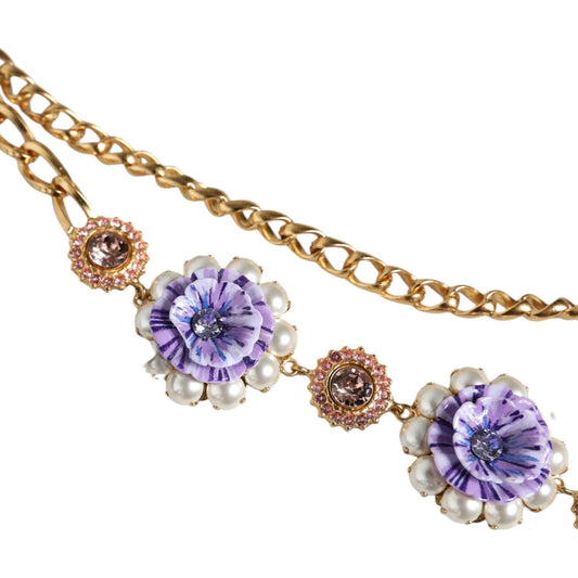 Dolce & Gabbana Gold Tone Floral Crystals Embellished Layered Necklace Dolce & Gabbana