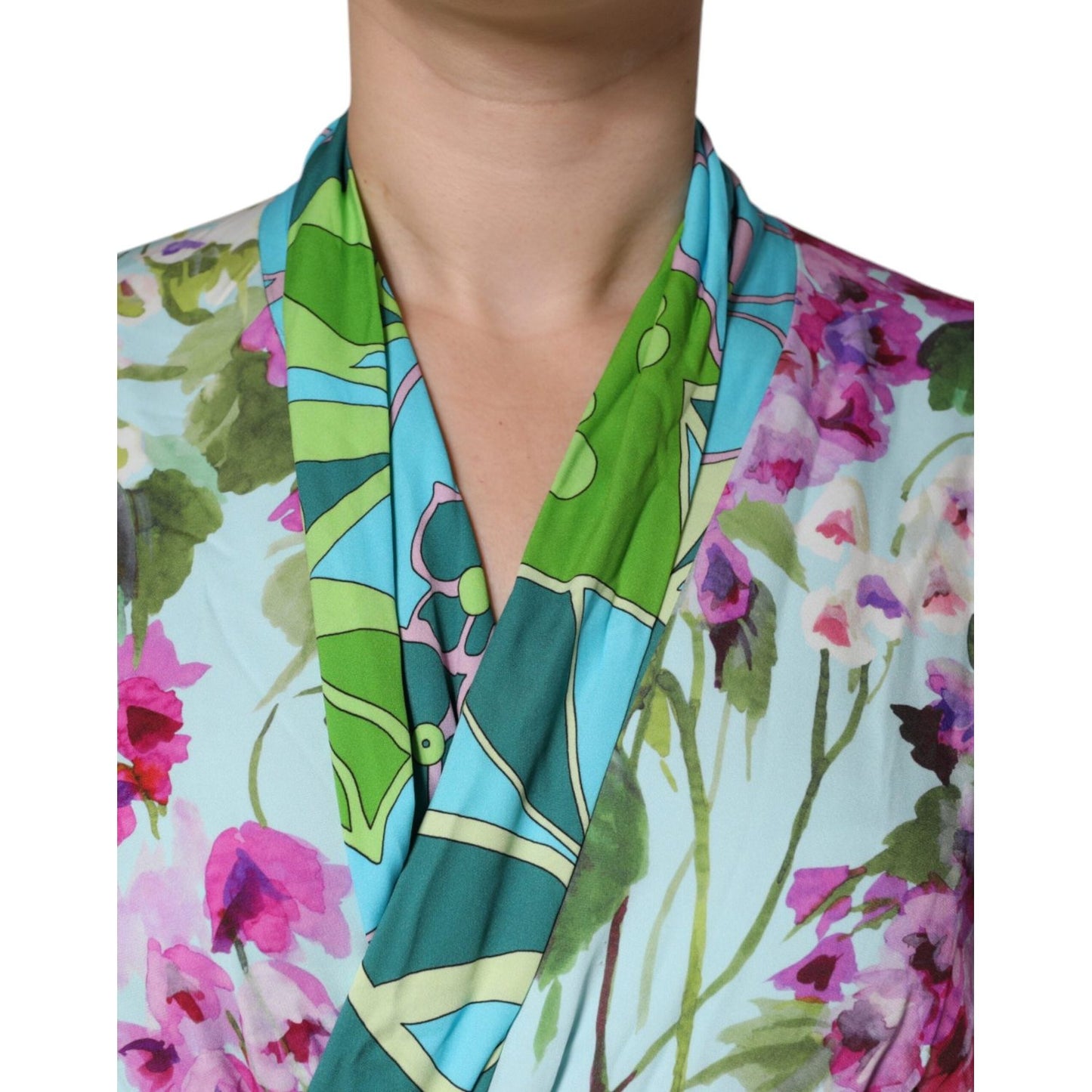 Dolce & Gabbana Multicolor Floral Silk Stretch Wrap Dress Dolce & Gabbana