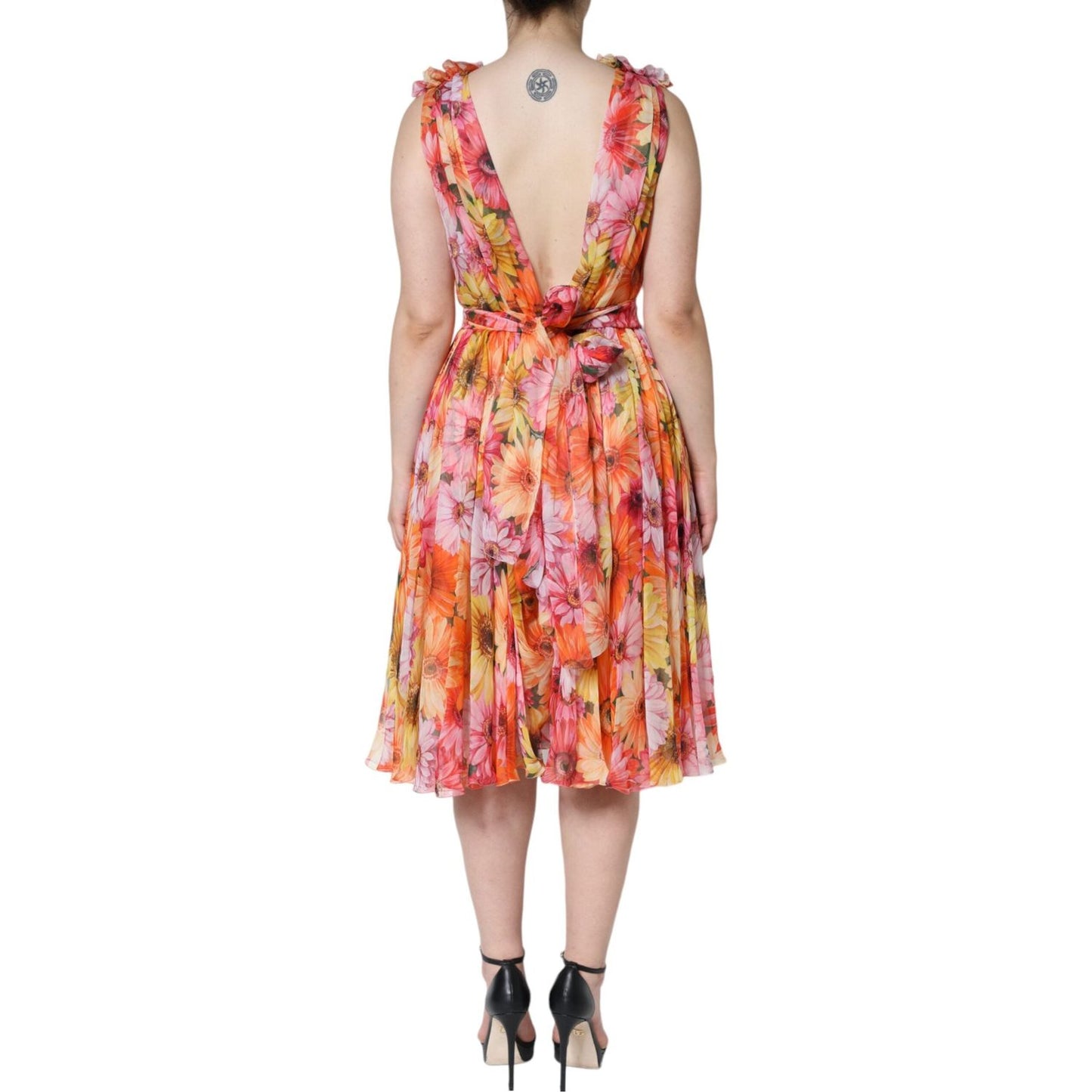 Dolce & Gabbana Multicolor Floral Sleeveless V-neck Midi Dress Dolce & Gabbana