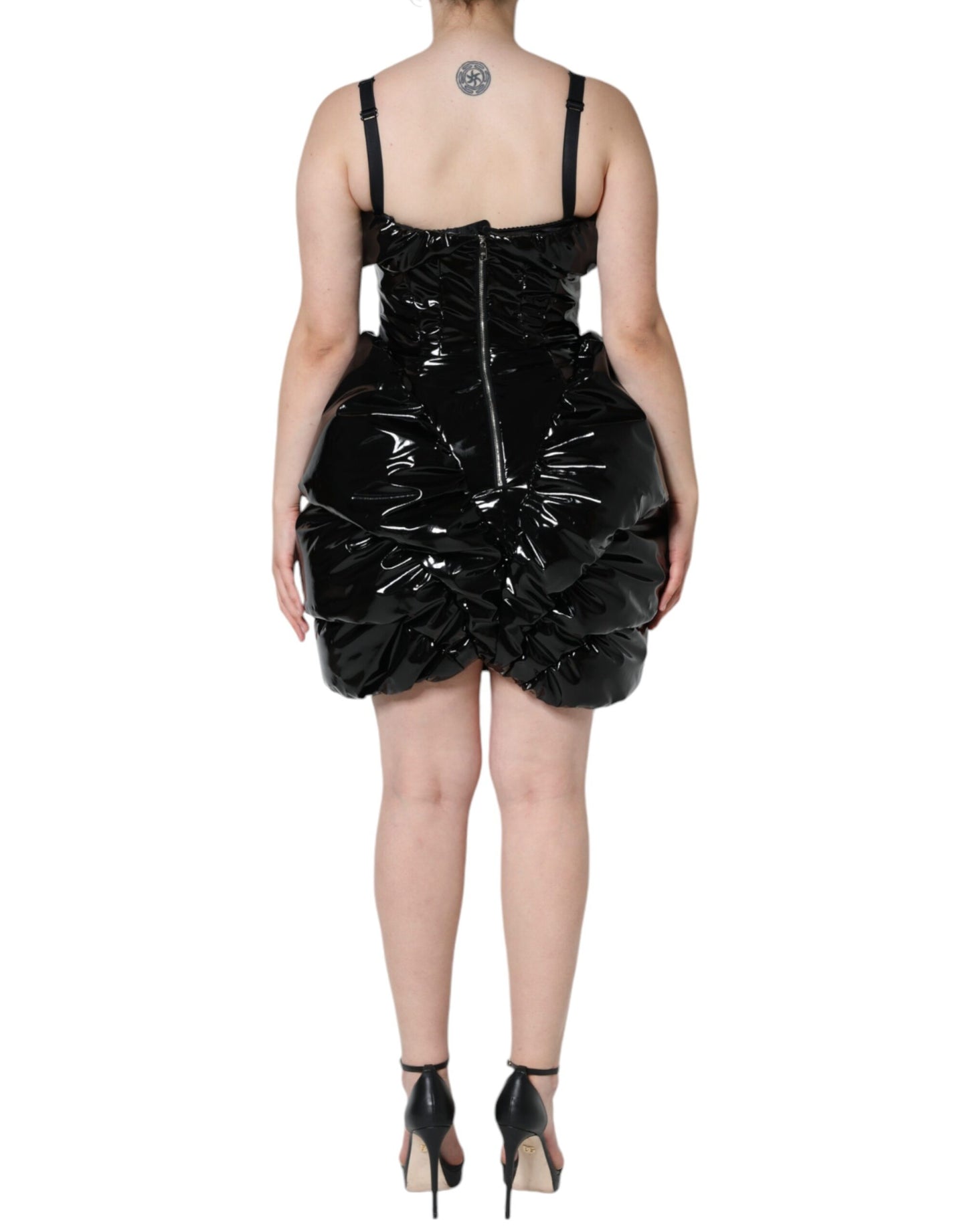 Dolce & Gabbana Black Polyester Ruched Coated Mini Dress Dolce & Gabbana