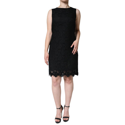 Dolce & Gabbana Black Floral Lace Sheath Sleeveless Mini Dress