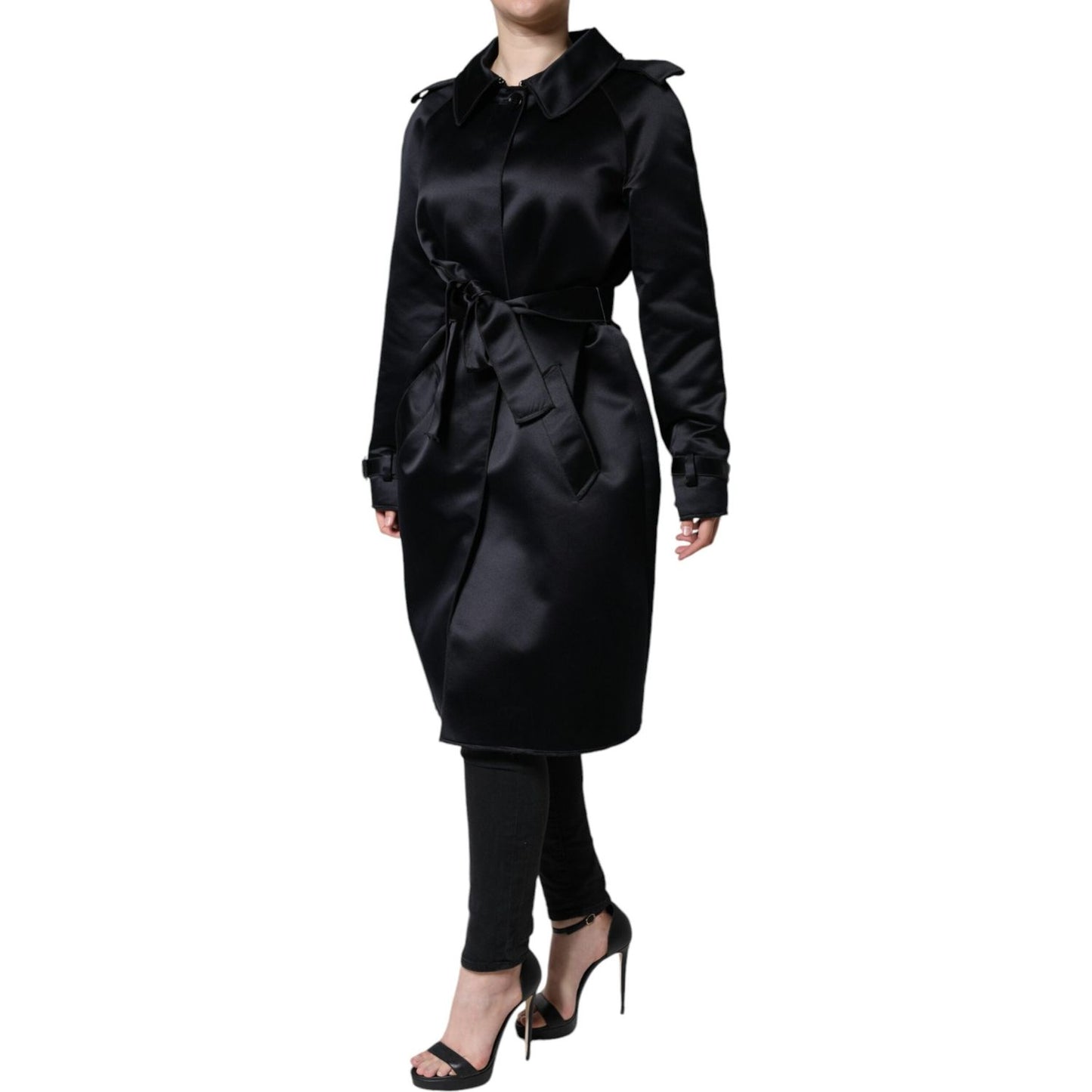 Dolce & Gabbana Black Polyester Organza Belted Coat Jacket Dolce & Gabbana