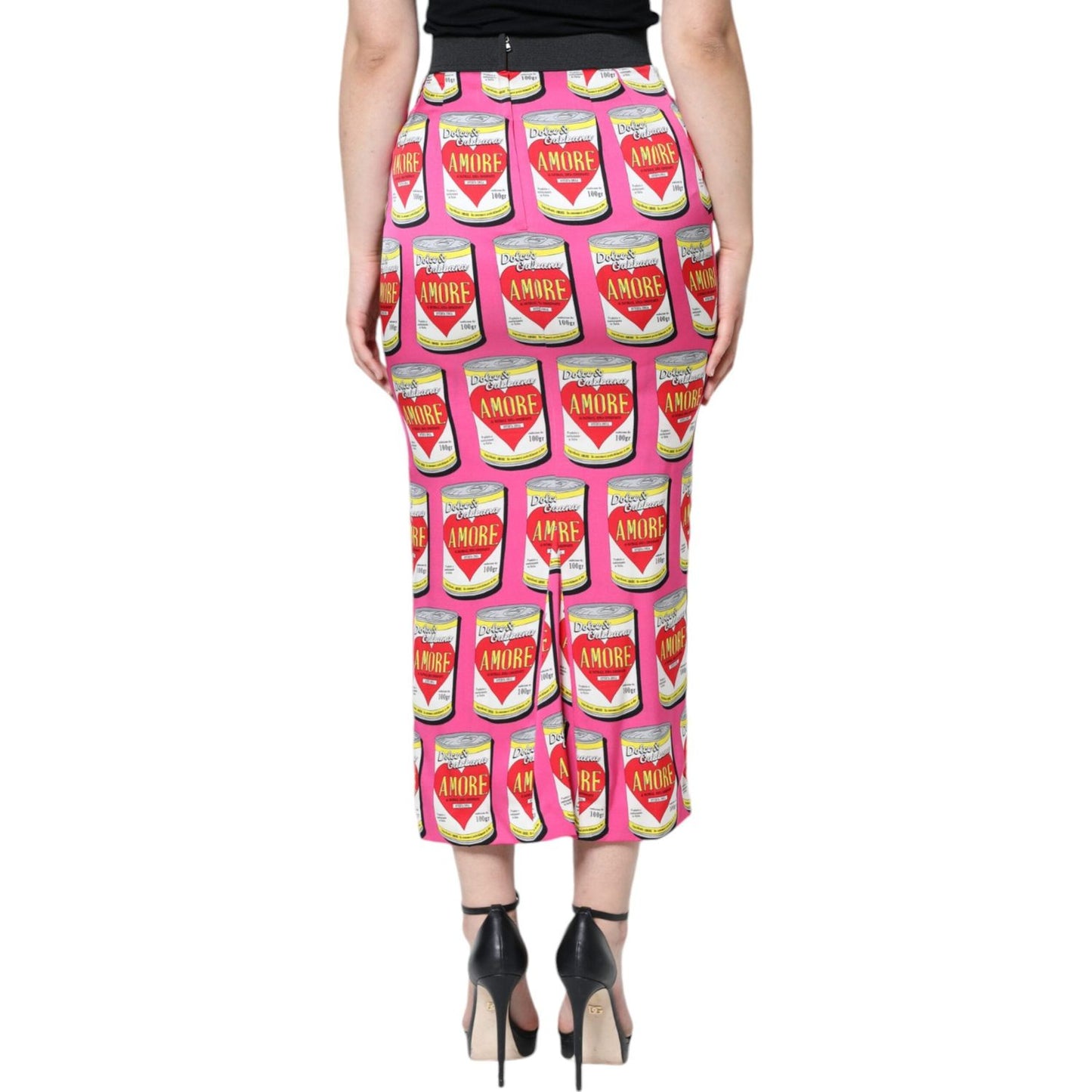 Dolce & Gabbana Pink AMORE Silk High Waist Pencil Cut Skirt Dolce & Gabbana