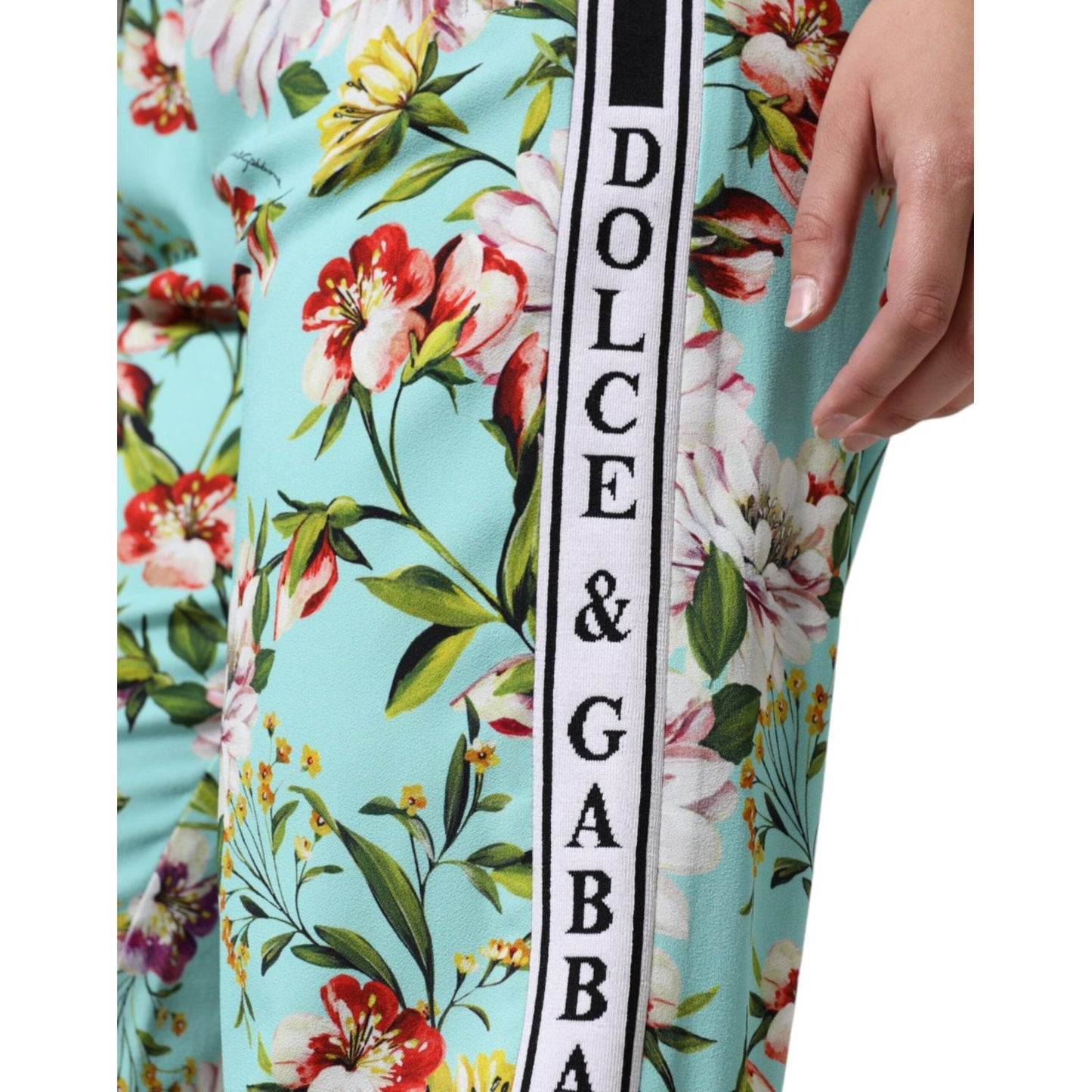 Dolce & Gabbana Green Floral Mid Waist Jogger Women Pants Dolce & Gabbana